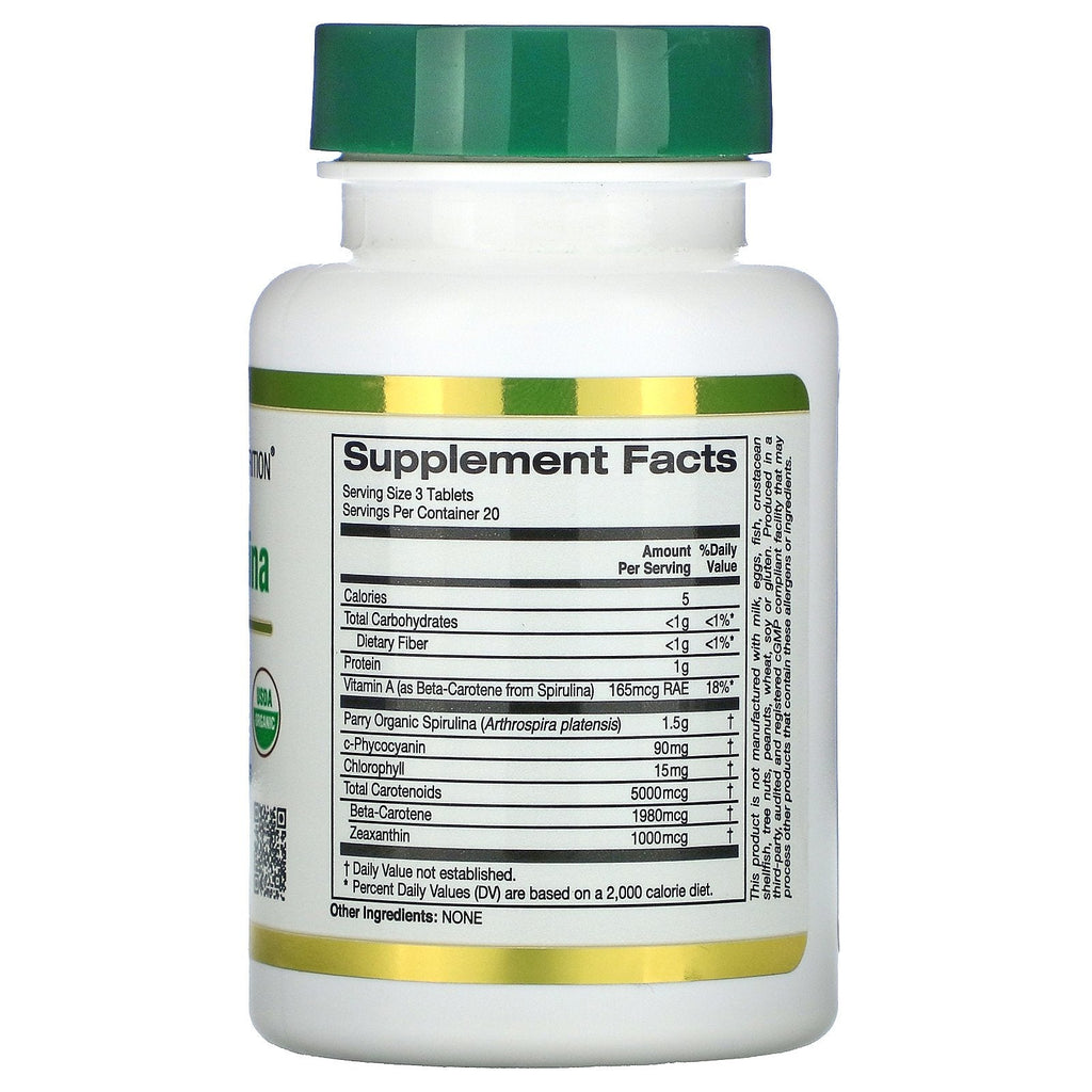 California Gold Nutrition, Espirulina, USDA, 500 mg, 60 tabletas