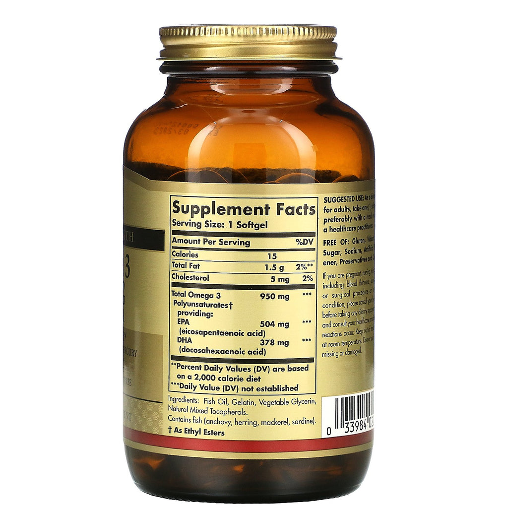 Solgar, Omega-3, EPA &amp; DHA, Triple Strength, 950 mg, 100 Softgels