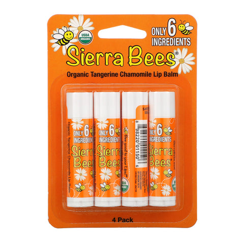 Sierra Bees, Bálsamos labiales, manzanilla mandarina, paquete de 4, 4,25 g (0,15 oz) cada uno