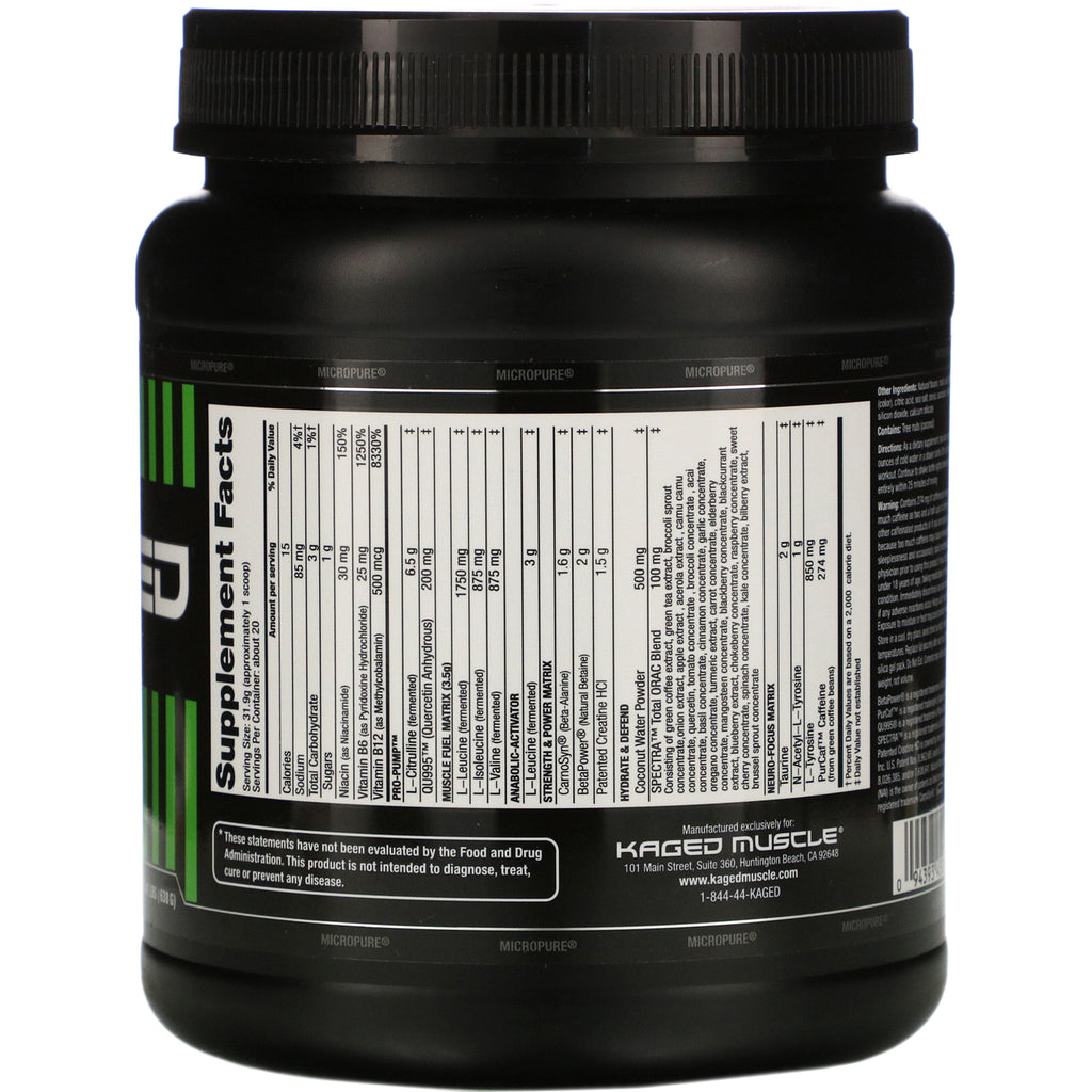 Kagged Muscle, PRE-KAGED, pre-entrenamiento, ponche de frutas, 1,41 lbs (638 g)