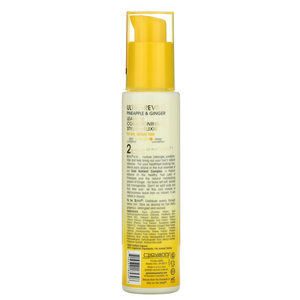 Giovanni, 2chic, Ultra-Revive Leave-In Conditioning &amp; Styling Elixir, Ananas &amp; Ingefær, 4 fl oz (118 ml)