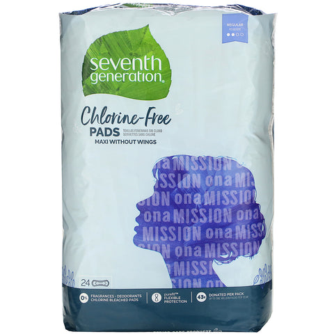 Seventh Generation, Chlorine Free Maxi Pads without Wings, Regular, 24 Pads