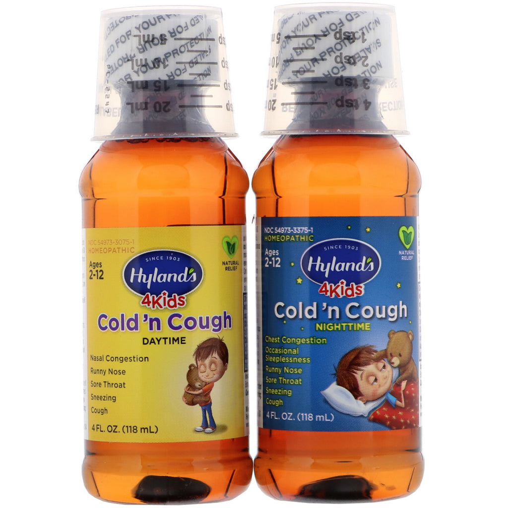 Hyland's, 4 Kids, Cold 'n Cough, paquete económico para día y noche, edades de 2 a 12 años, 4 fl oz (118 ml) cada uno