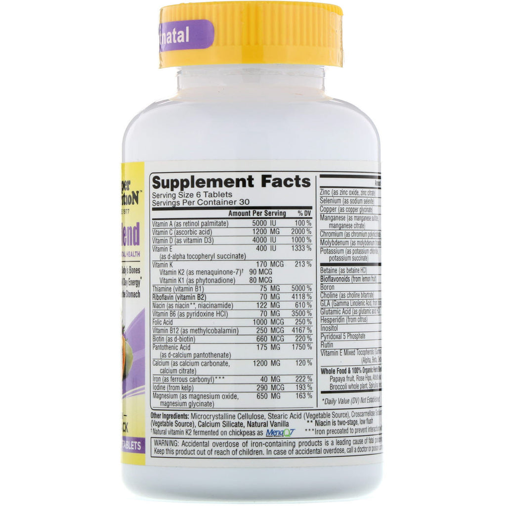 Super Nutrition, Mezcla prenatal, 180 tabletas