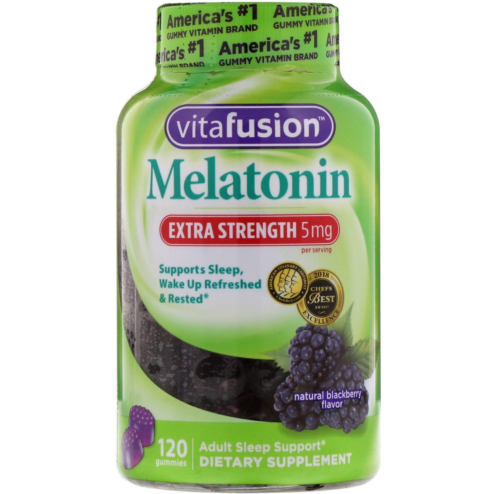 VitaFusion, Extra Strength Melatonin, Natural Blackberry Flavor, 5 mg, 120 Gummies