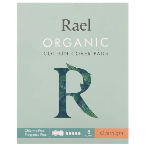 Rael, Organic Cotton Cover Pads, Overnight, 8 Count