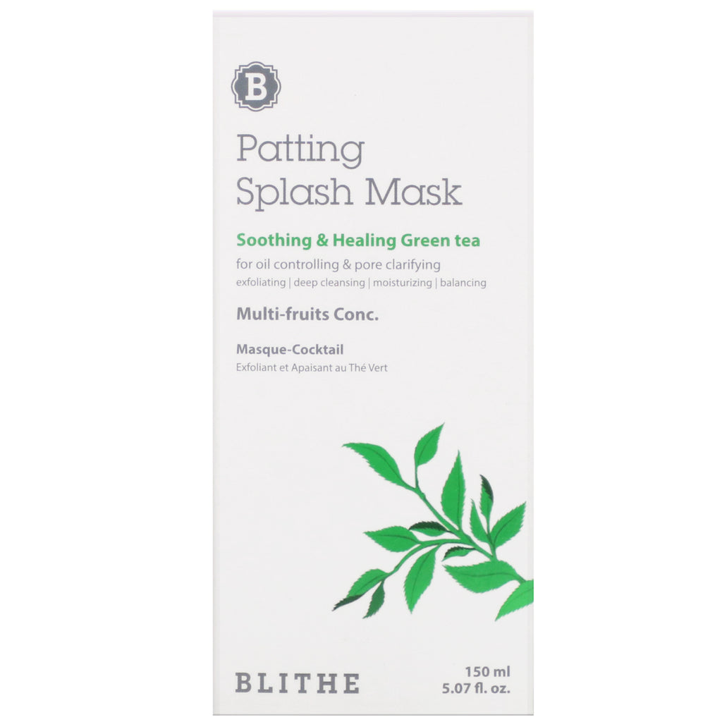 Blithe, Mascarilla de belleza Patting Splash, té verde calmante y curativo, 150 ml (5,07 oz. líq.)