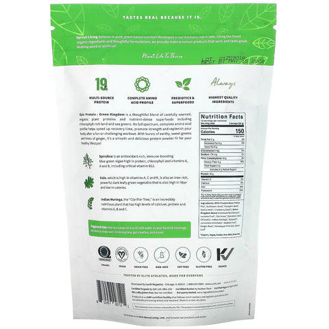 Sprout Living, Epic Protein, Proteína vegetal + superalimentos, Reino Verde, 1 libra (455 g)
