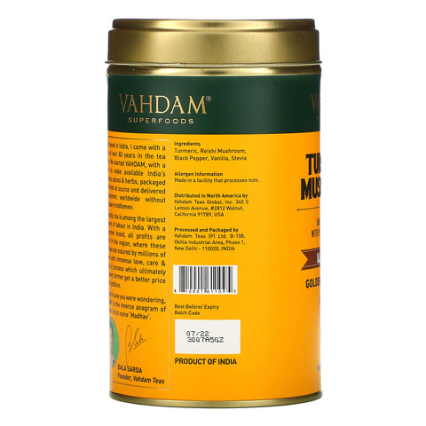 Vahdam Teas, mezcla de café con leche, champiñones y cúrcuma, 3,53 oz (100 g)
