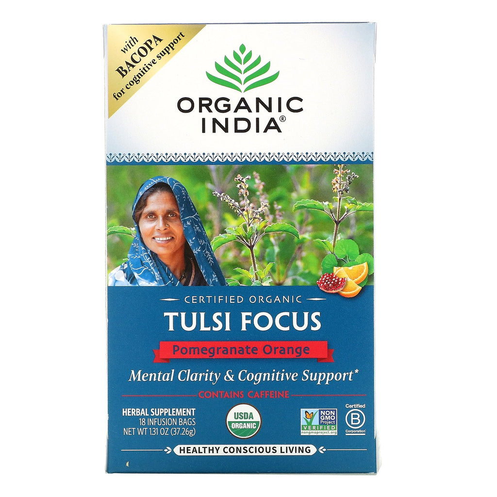 Organic India, Tulsi Focus, Pomegranate Orange, 18 Infusion Bags, 1.31 oz (37.26 g)