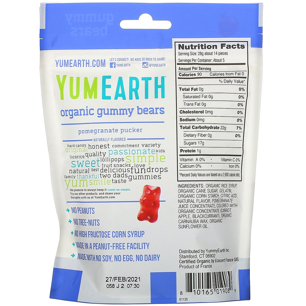 YumEarth, Ositos de goma, granada fruncida, 5 oz (142 g)