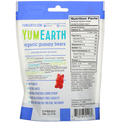 YumEarth, Gummy Bears, Granatæblerynke, 5 oz (142 g)