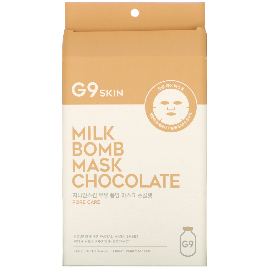 G9skin, Mascarilla Milk Bomb, Chocolate, 5 hojas, 25 ml cada una