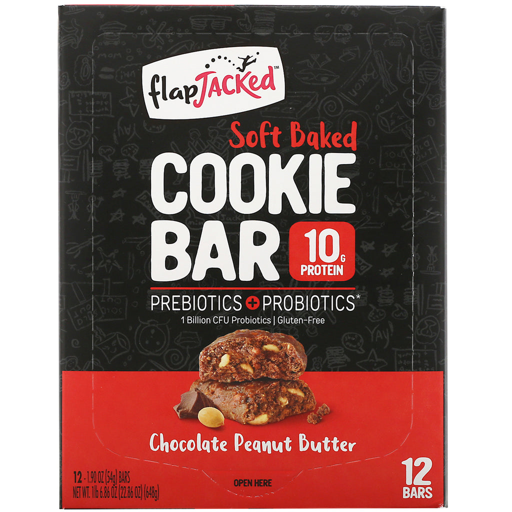 FlapJacked, barra de galletas horneadas suaves, mantequilla de maní con chocolate, 12 barras, 1,90 oz (54 g) cada una