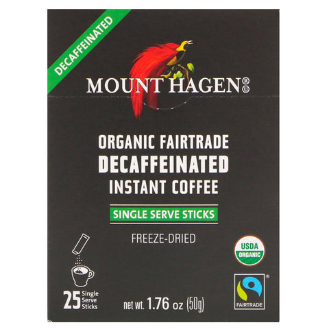 Mount Hagen, Organic Fairtrade Decaffeinated Instant Coffee, 25 Single Serve Sticks, 1.76 oz (50 g)