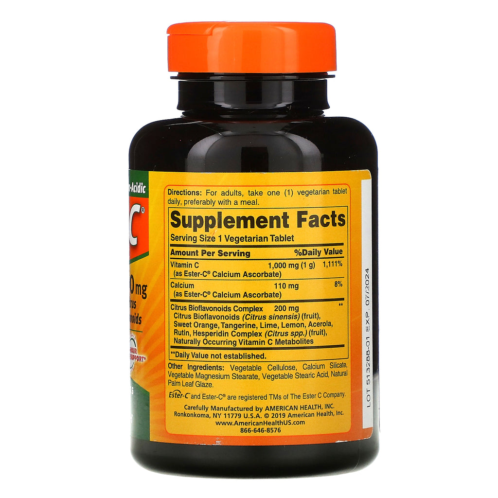 American Health, Ester-C med citrusbioflavonoider, 1.000 mg, 120 vegetariske tabletter