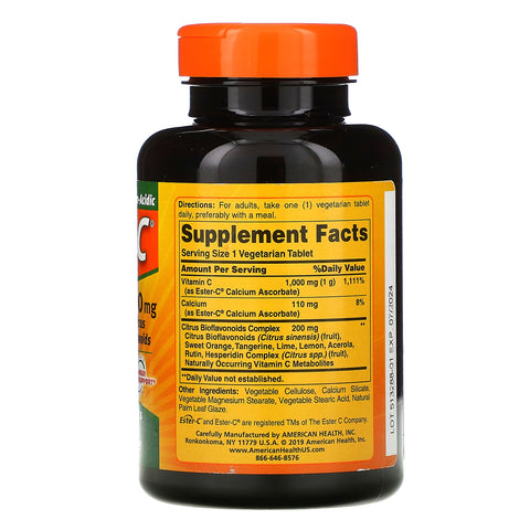 American Health, Ester-C med citrusbioflavonoider, 1.000 mg, 120 vegetariske tabletter