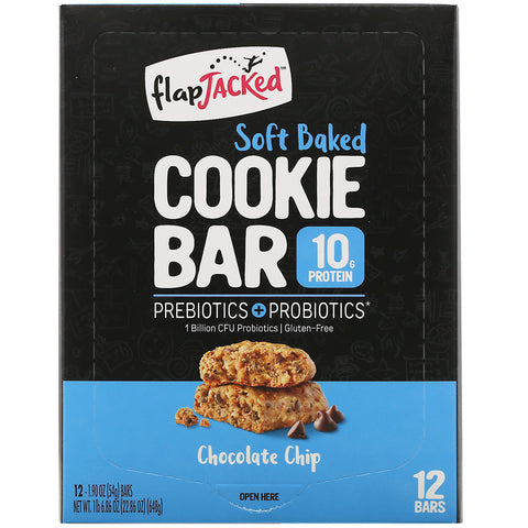 FlapJacked, Soft Baked Cookie Bar, Chocolate Chip, 12 Bars, 1.90 oz (54 g) Each