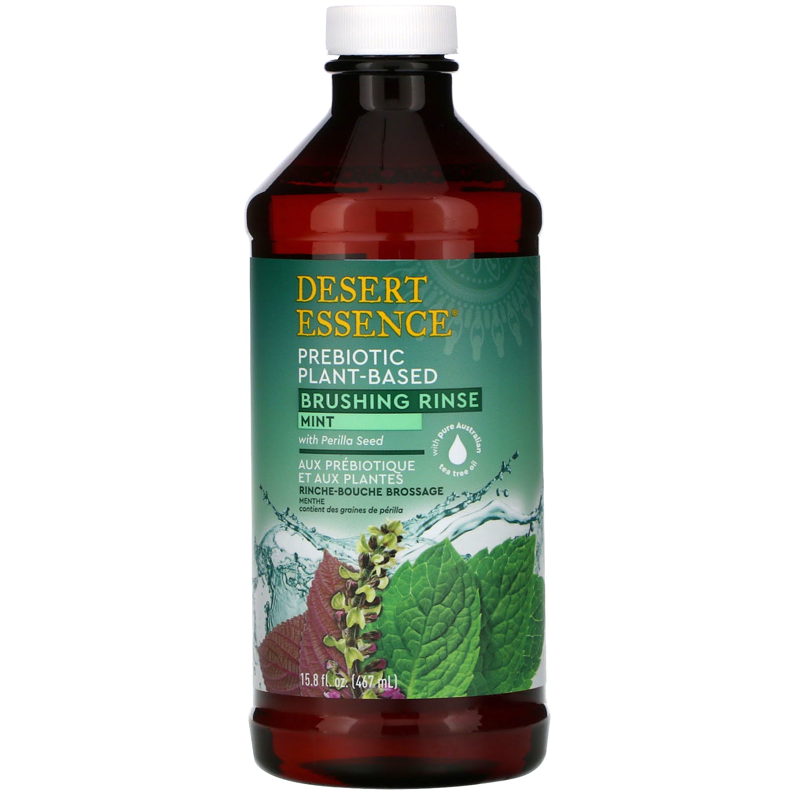 Desert Essence, Prebiotic, Plant-Based Brushing Rinse, Mint, 15.8 fl oz (467 ml)