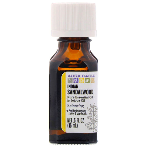 Aura Cacia, Pure Essential Oil In Jojoba Oil, Indian Sandalwood, .5 fl oz (15 ml)
