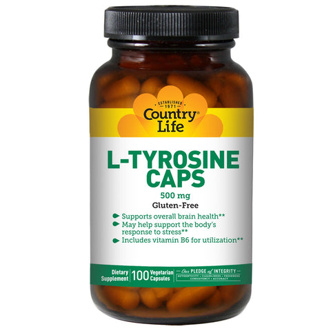 Country Life, L-Tyrosine Caps, 500 mg, 100 Vegetarian Capsules