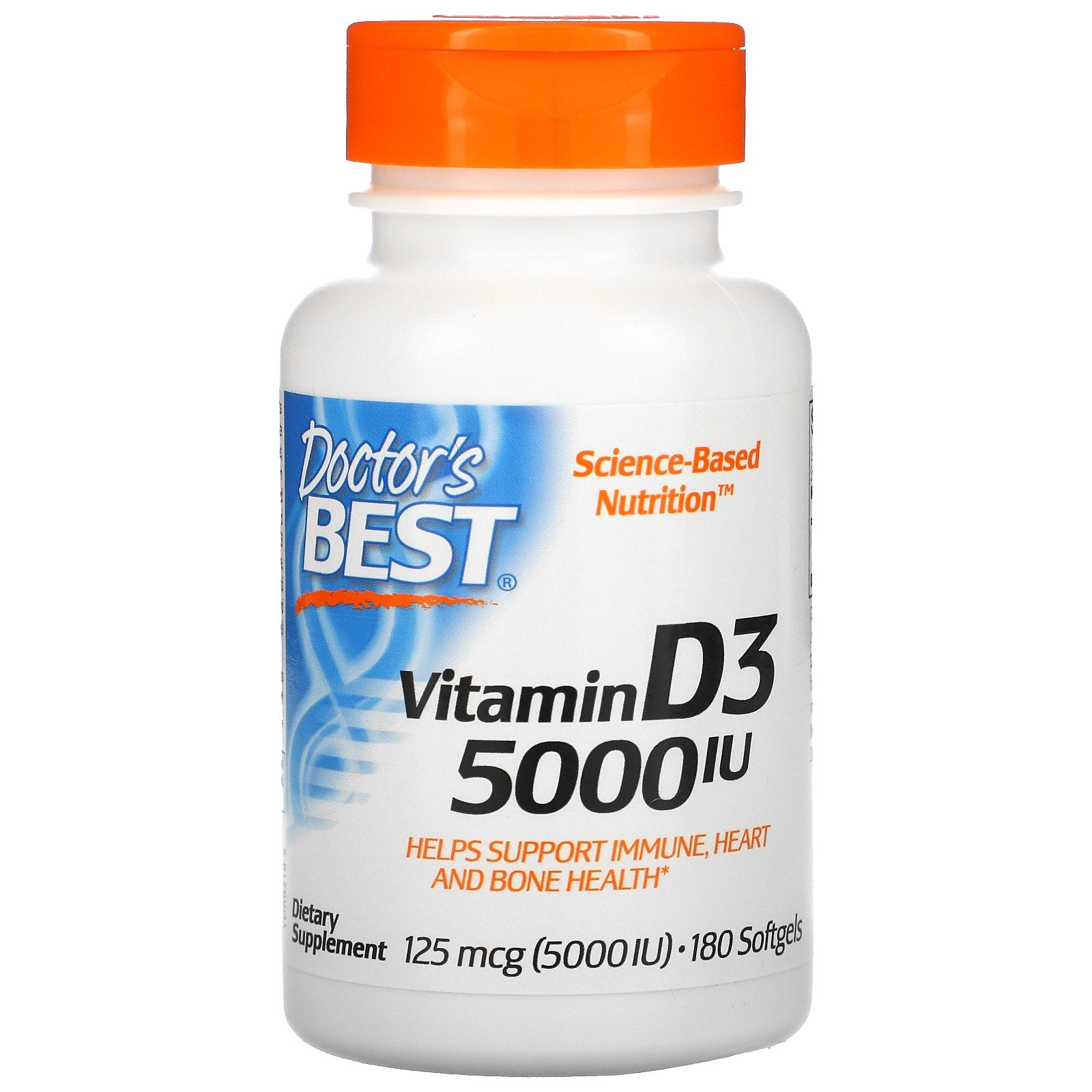 Doctor's Best, Vitamin D3, 125 mcg (5,000 IU), 180 Softgels