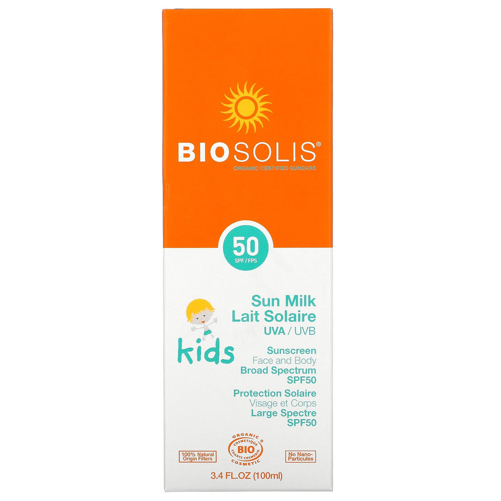 Biosolis, solmælk, solcreme til børn, SPF 50, 3,4 fl oz (100 ml)