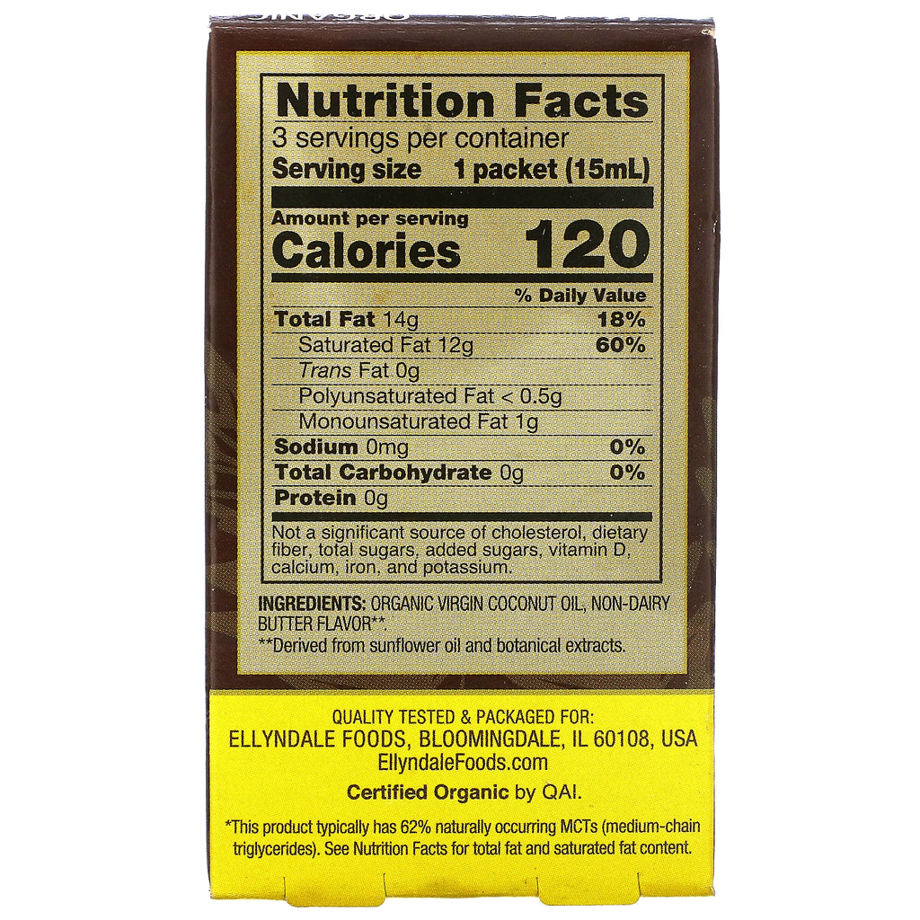Now Foods, Ellyndale Naturals, infusiones cetogénicas de coco, sabor a mantequilla no láctea, paquete de 3, 0,5 fl oz (15 ml) cada una