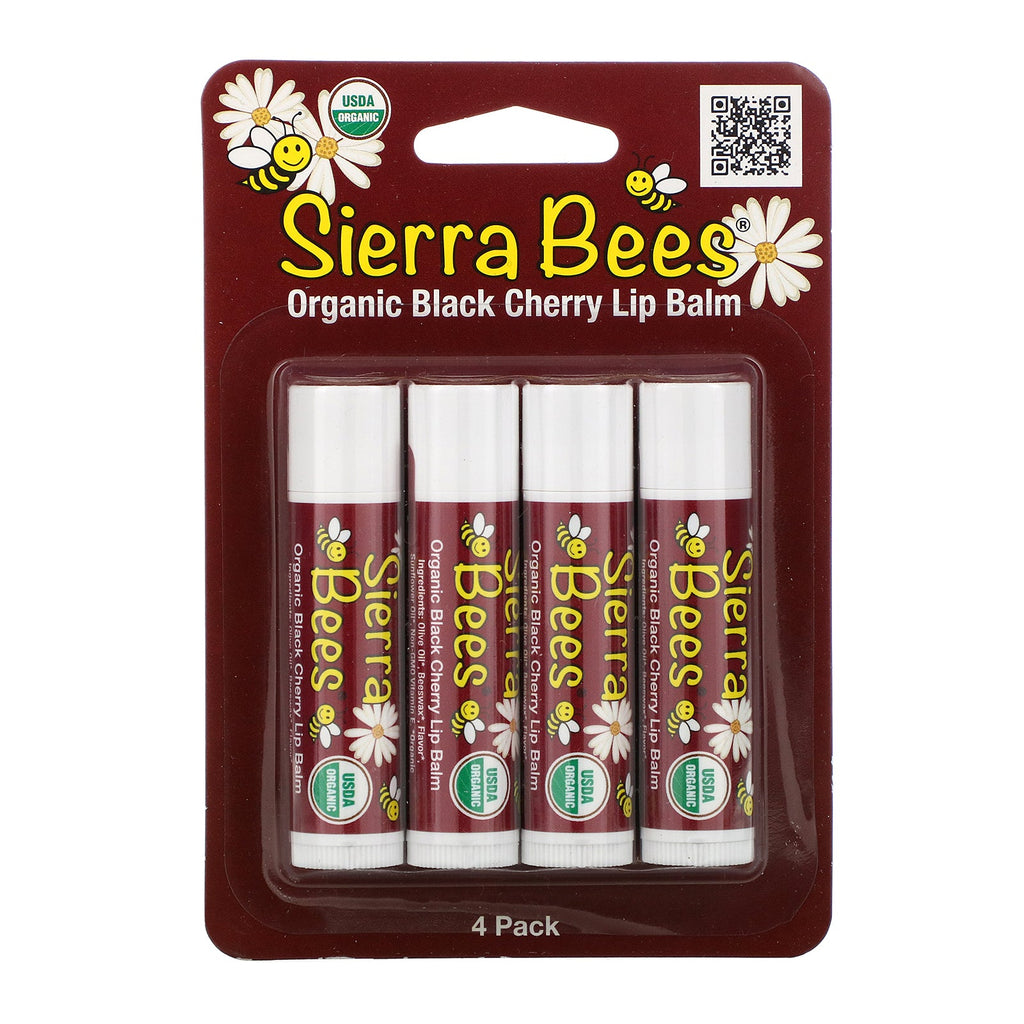 Sierra Bees, Bálsamos labiales, Cereza negra, paquete de 4, 4,25 g (0,15 oz) cada uno