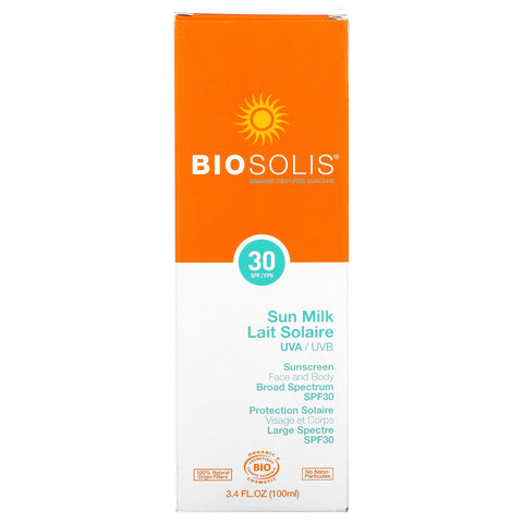 Biosolis, Leche solar, Protector solar, SPF 30, 3,4 fl oz (100 ml)