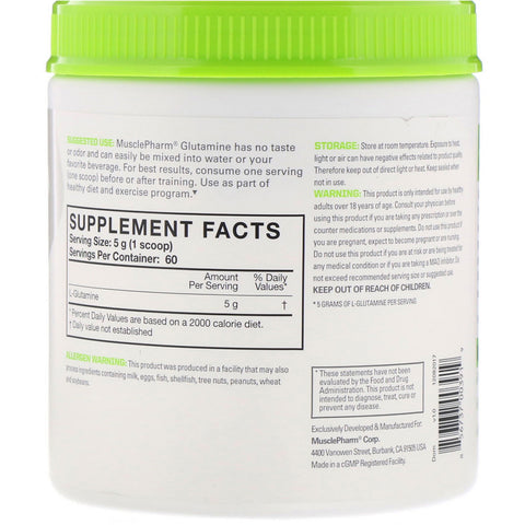 MusclePharm, Essentials, glutamina, sin sabor, 300 g (0,66 lb)