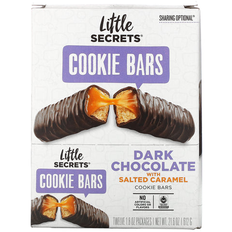 Little Secrets, barras de galletas, chocolate amargo con caramelo salado, paquete de 12, 1,8 oz (50 g) cada una