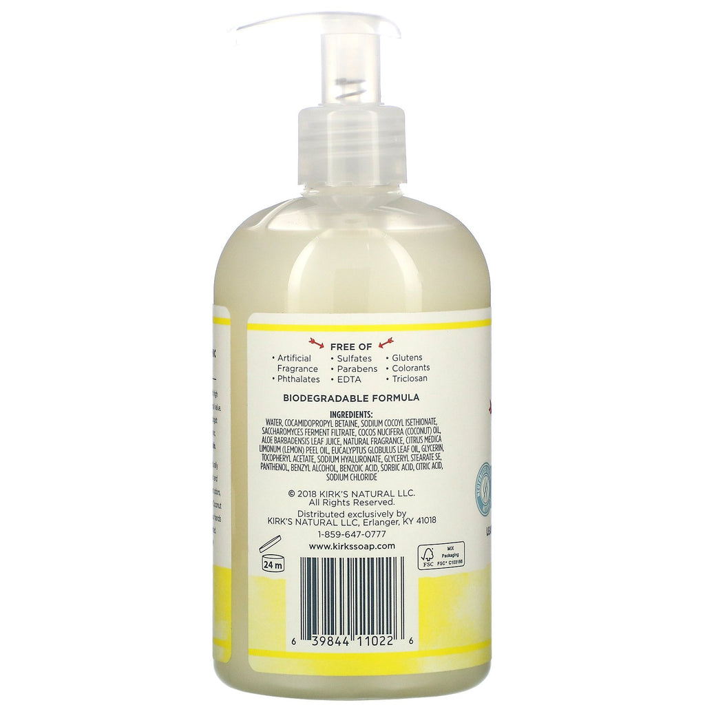 Kirk's, Jabón para manos neutralizador de olores, limón y eucalipto, 355 ml (12 oz. líq.)