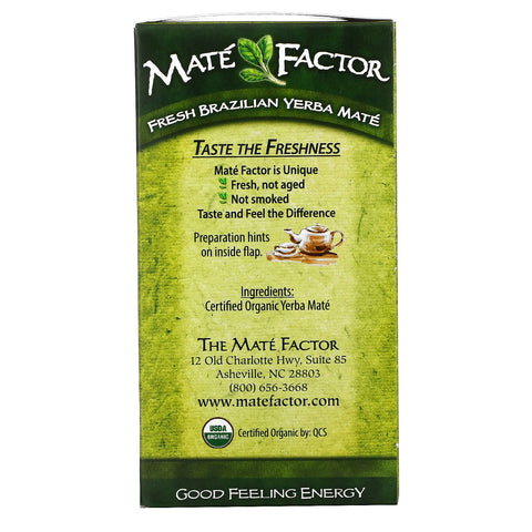 Mate Factor, Yerba Mate, frisk grøn, 24 teposer, 2,96 oz (84 g)