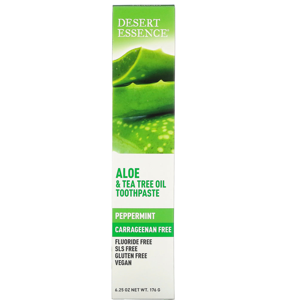 Desert Essence, Aloe &amp; Tea Tree Oil Tandpasta, Pebermynte, 6,25 oz (176 g)