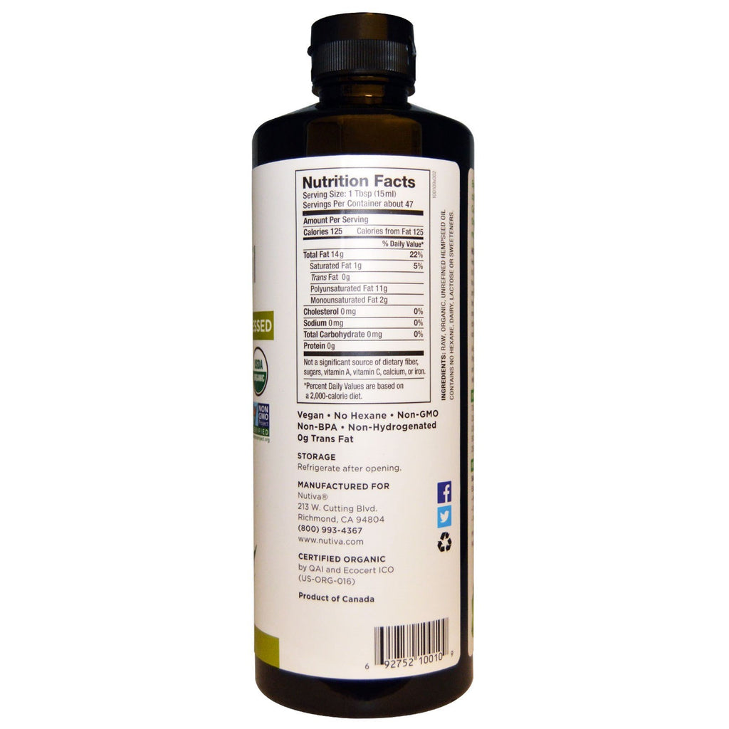 Nutiva,  Hemp Oil, Cold Pressed, 24 fl oz (710 ml)