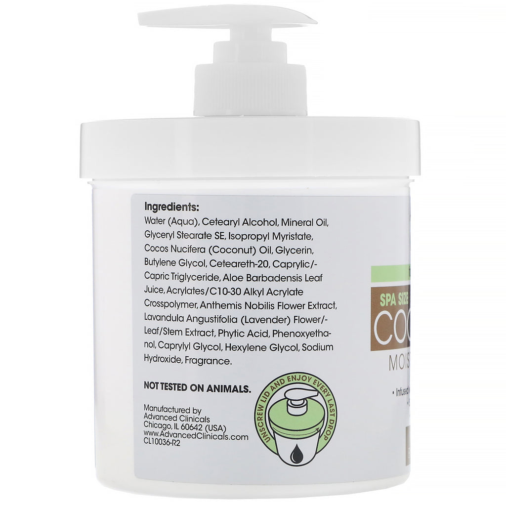 Advanced Clinicals, Crema humectante con aceite de coco, 16 oz (454 g)
