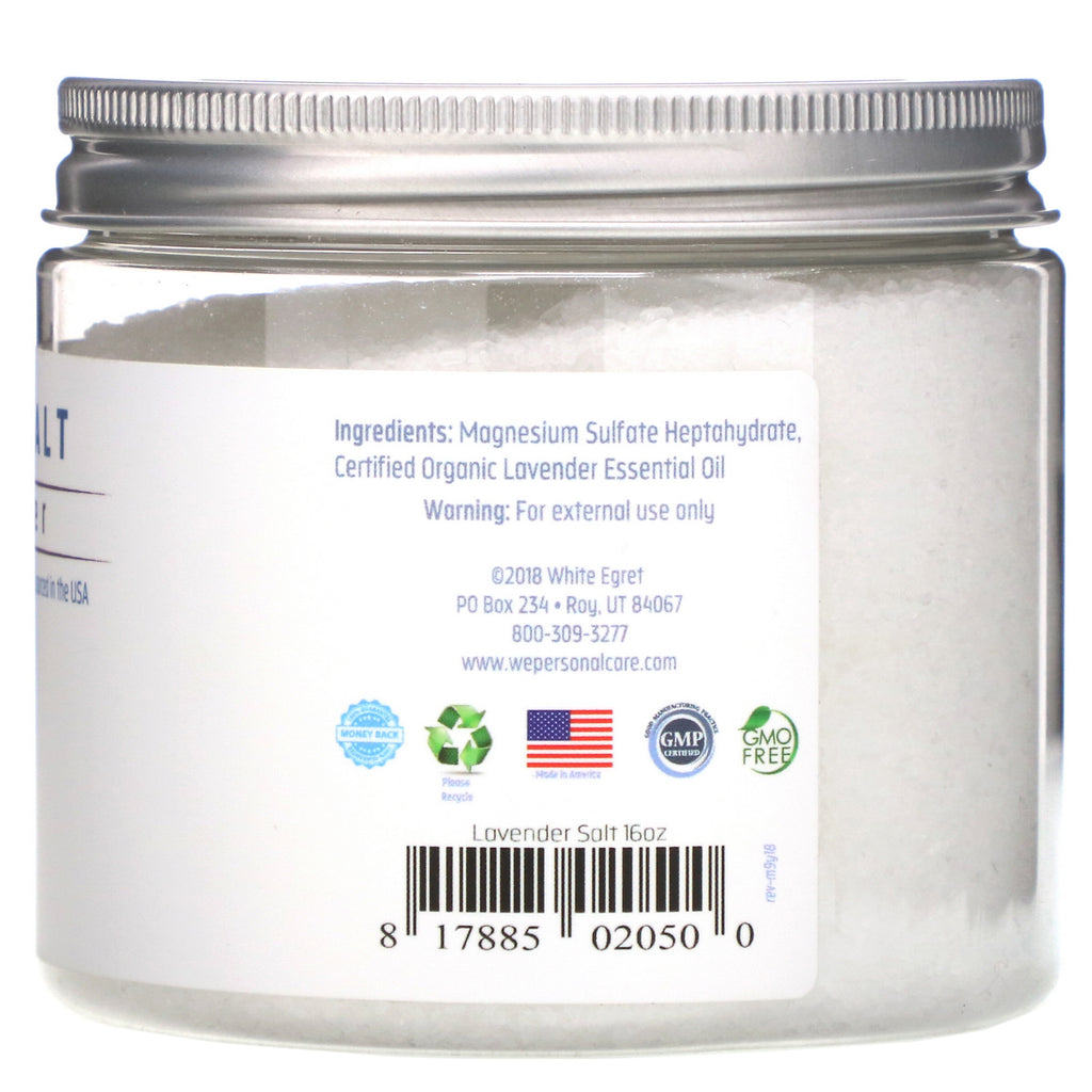 White Egret Personal Care, Epsom Salt, Lavender, 16 oz (454 g)