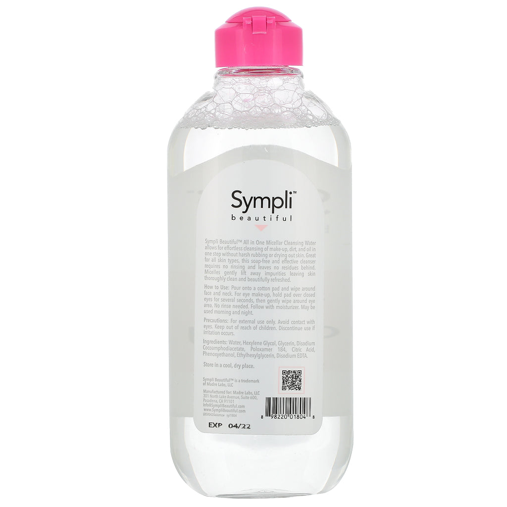 Sympli Beautiful, Agua limpiadora micelar todo en uno, 400 ml (13,5 oz. líq.)