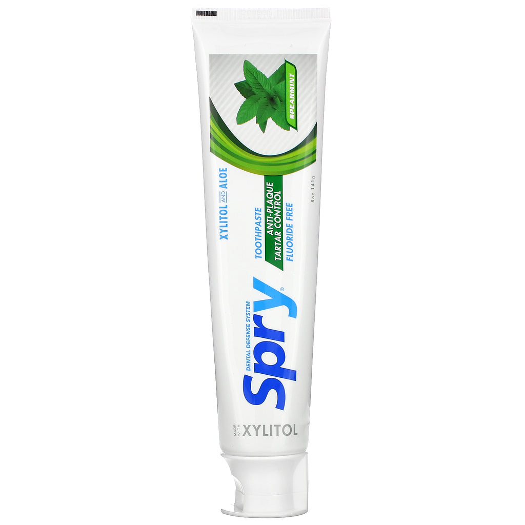 Xlear, Natural Spry Toothpaste, Anti-Plaque Tartar Control, Fluoride Free, Spearmint, 5 oz (141 g)