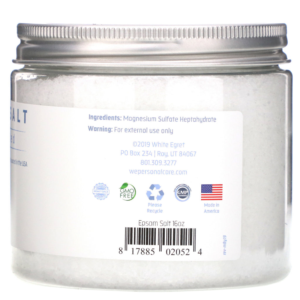 White Egret personlig pleje, Epsom salt, uparfumeret, 16 oz (454 g)