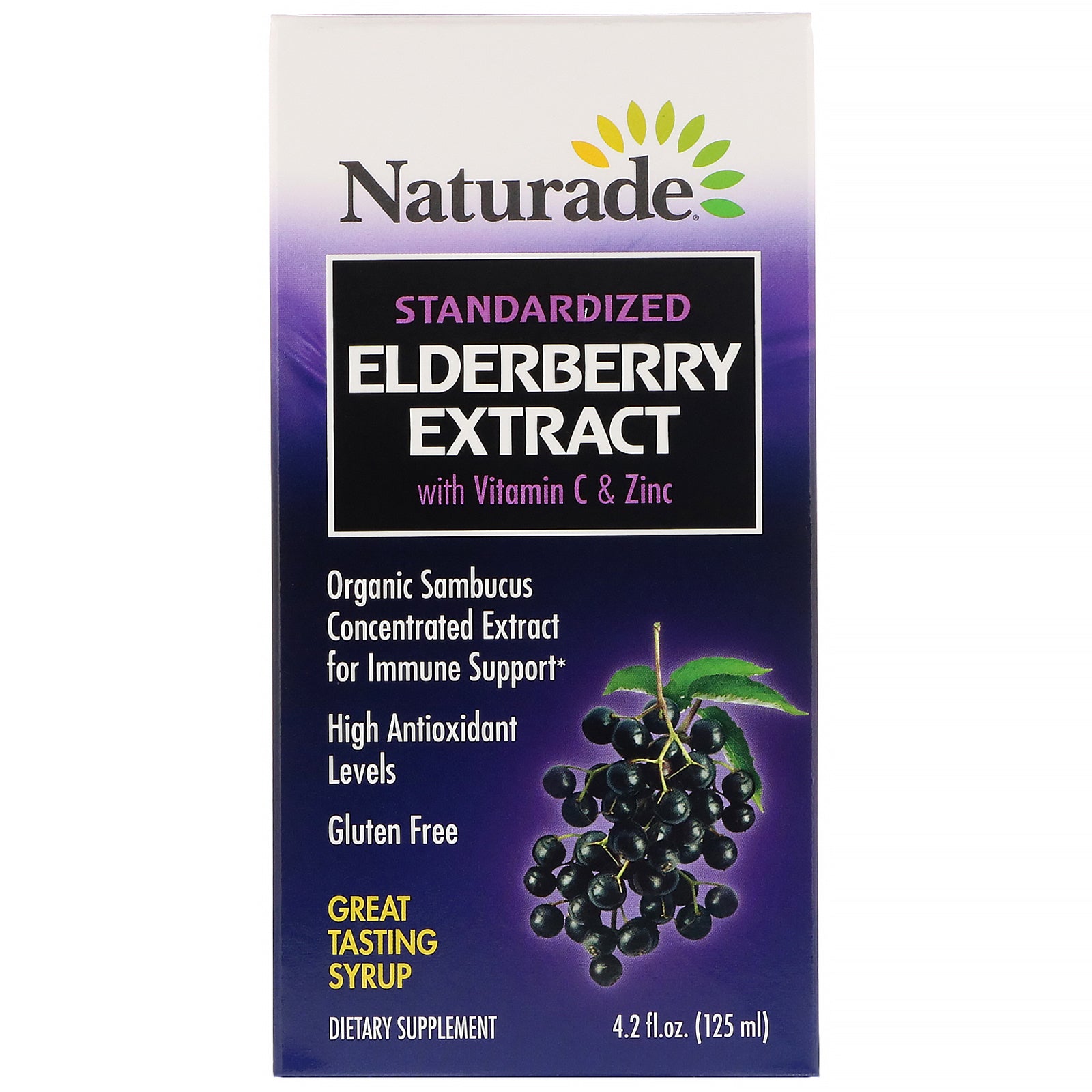 Naturade, Standardized Elderberry Extract Syrup with Vitamin C & Zinc, 4.2 fl oz (125 ml)