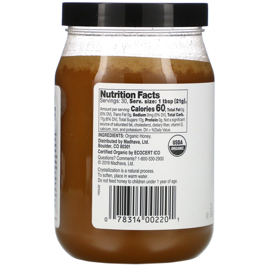 Edulcorantes naturales Madhava, limpios y simples, crema de miel, sin filtrar, 22 oz (624 g)