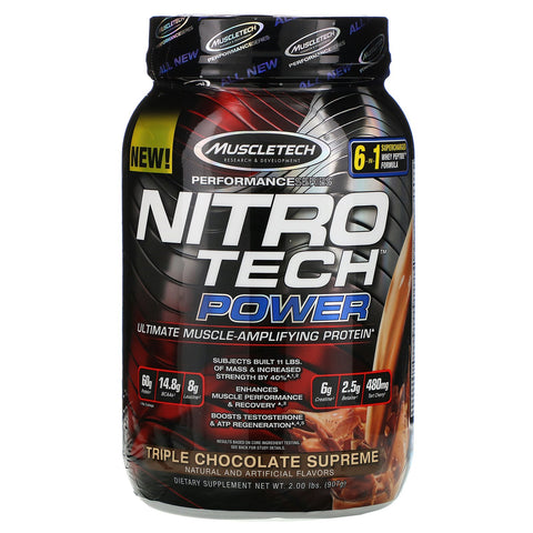 Muscletech, Nitro Tech Power  Ultimate Muscle Amplifying Protein, Triple Chocolate Supreme, 2 lbs (907 g)
