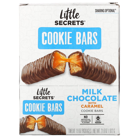 Little Secrets, barras de galletas, chocolate con leche y caramelo, paquete de 12, 50 g (1,8 oz) cada una