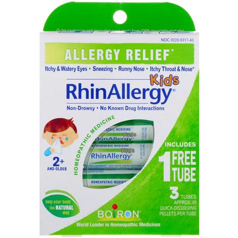 Boiron, Kids, RhinAllergy, Allergy Relief, 3 Tubes, 80 Quick-Dissolving Pellets Each