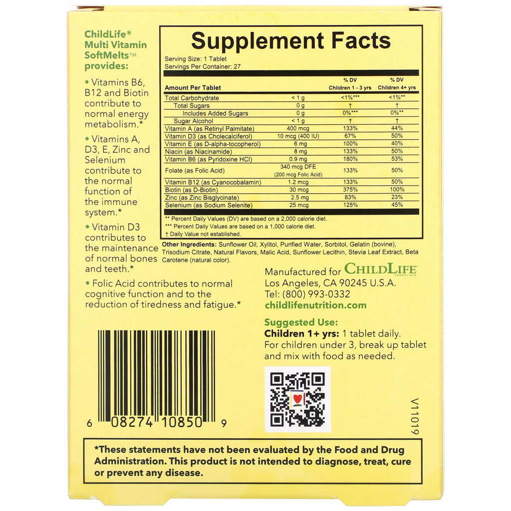 ChildLife, Multi Vitamin SoftMelts, naturlig appelsinsmag, 27 tabletter
