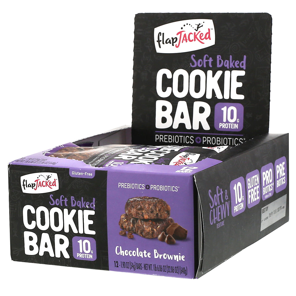 FlapJacked, Soft Baked Cookie Bar, Chocolate Brownie, 12 Bars, 1.90 oz (54 g) Each