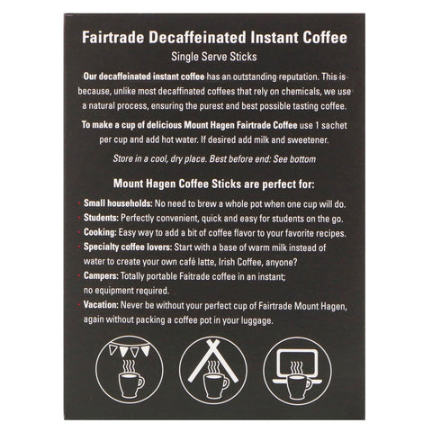 Mount Hagen,  Fairtrade Decaffeinated Instant Coffee, 25 Single Serve Sticks, 1.76 oz (50 g)