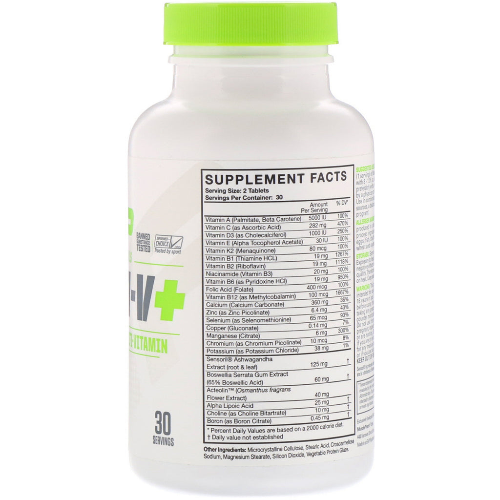 MusclePharm, Essentials, Multi-V+, Atletens multivitamin, 60 tabletter